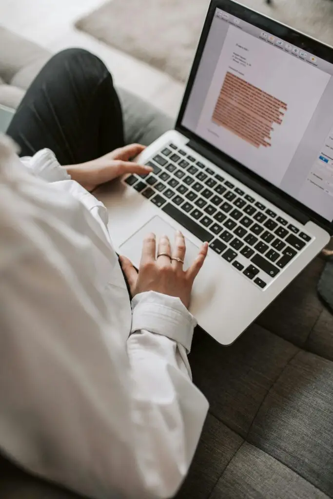 Content writing on laptop